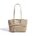 Beige leather women's handbag large capacity commute tote bag elegant shoulder bags - Milk Tea Apricot