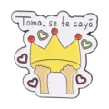 Leuke cartoon kroon metalen broche met Spaanse tekst en hartjes, perfect voor kledingdecoratie. - Kroon (QHXZ7000)