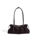 Bolso de hombro de ante marrón oscuro, bolso tote slouchy minimalista con abalorio de borla. - Café