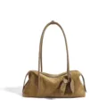 Elegante bolso de hombro de ante para mujer, bolso de mano clásico y suave con borla. - Miel