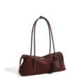 Bolso de hombro de ante marrón oscuro bolso slouchy minimalista otoño invierno chic - Marrón Rojo