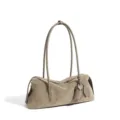 Bolso de hombro minimalista de ante elegante bolso de mano slouchy chic para mujer. - Gris Caqui