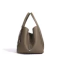 Minimalist leather bucket shoulder bag taupe fashion large capacity handbag for women - 27x12x27cm / Elephant Gray