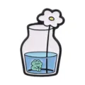 Cute cartoon frog in a vase enamel pin, lovely daisy brooch badge for clothing decor. - Vase Daisy Frog Style(QHXZ7082)