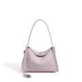 Elegante bolso de hombro de cuero genuino para mujeres, bolso de mano versátil diario. - Lavanda