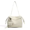 Off-white genuine leather shoulder bag, stylish flap messenger bag for daily commute. - Off White