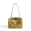 Bolso de hombro verde oliva en piel y ante para mujer elegante con cierre de giro - Oro Arena
