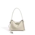 Bolso bandolera de piel auténtica para mujer, elegante bolso de mano chic para la oficina. - Blanco Crema