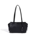 Bolso de hombro negro clásico de cuero para mujer, elegante bolso tote con asas largas. - Negro