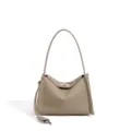 Elegante bolso de hombro de cuero genuino para mujer, bolso de mano elegante y chic. - Gris Tórtola