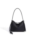 Bolso de hombro de cuero genuino negro elegante bolso de mano minimalista para uso diario - Negro