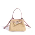 Woven straw bucket bag with pink leather trim, stylish shoulder crossbody handbag. - 22x13x16CM / Almond Pink
