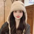 Bonnet bomber tricoté chaud d'hiver pour femmes, casquette de ski protection des oreilles, beige. - 56-59cm (Élastique) / Kaki