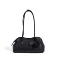 Bolso de hombro de cuero negro, bolso casual minimalista con asa elegante y colgante bonito. - Negro