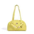 Bolso de hombro de cuero amarillo elegante bolso de compras con cierre metalico. - Amarillo Pollito
