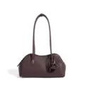 Bolso de hombro marrón de cuero genuino, bolso minimalista elegante con colgante. - Café