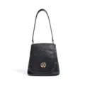 Bolso de hombro de cuero negro con superficie texturada y hebilla de piedra única 1ud - Negro