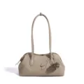 Bolso de hombro de cuero taupe de lujo bolso de concha minimalista elegante bolso chic diario - Gris Asfalto