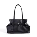 Bolso de hombro de cuero negro, bolso tote minimalista y elegante para trabajo y diario. - Negro