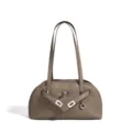Bolso de hombro de cuero topo, elegante bolso de axila para mujer con hebilla de metal. - Gris elefante