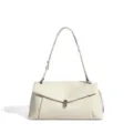 Bolso de hombro de cuero blanco para mujer, elegante bolso cruzado con solapa y cierre metálico. - Blanco Crema