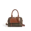 Bolso Boston de nailon verde y piel marrón, elegante bolso cruzado de hombro para mujer diario. - Verde Vintage