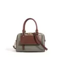 Elegante bolso de mano Boston para mujer, diseño gris y marrón con asas y correa. - Albaricoque
