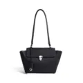 Bolso de hombro negro de cuero genuino bolso tote minimalista elegante y casual. - Negro