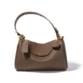 Bolso bandolera de piel auténtica marrón elegante bolso Boston para mujer bolso casual - Hebilla Magnética Oculta / Chocolate Caliente