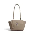 Bolso de hombro clásico de cuero para mujer, elegante bolso tote con cierre de metal chic. - Gris Lápiz