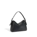 Bolso de hombro de cuero negro minimalista para mujer, elegante bolso con cremallera segura. - Cremallera / Negro