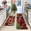Christmas runner rug set red black buffalo plaid kitchen mat non-slip absorbent holiday decor - Style 6 / 30*40cm second generation diatom mud
