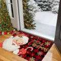 Christmas holiday doormat with Santa Claus design, red and black plaid pattern entrance mat. - Style 7 / 30*40cm second generation diatom mud