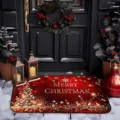 Christmas holiday doormat detail view, festive red and gold design with stars and trees. - Style 12 / 30*40cm second generation diatom mud