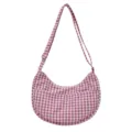 Sac bandoulière croissant à carreaux rouge et blanc, sac décontracté élégant avec sangle réglable. - Grille Rouge et Blanc (Style Sous les Aisselles) / Rouge