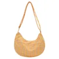 Trendy yellow white gingham shoulder bag, casual crescent dumpling handbag for women daily use. - Yellow