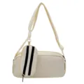 Minimalistische Japanse canvas crossbody tas met kleine tas in beige en zwarte kleur. - Cilindrische 2-in-1 Tas / Wit