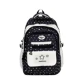 Navy blue polka dot school backpack with white contrast panels, casual dual strap bookbag - Single Bag / Black