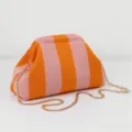 Sac cosmétique en tricot rayé rose et orange avec chaîne dorée, pochette élégante. - Rayé Orange et Rose