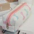 Quilted cosmetic bag with cute bow pattern, soft fabric makeup pouch with pink zipper. - Blue Pink Butterfly
