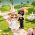 Cute miniature wedding couple figurines for DIY micro landscape decor, resin craft ornaments. - White and Black Couple