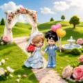 Wedding couple figurine micro landscape DIY decorative accessory detailed scene display item - Grey and Blue Couple