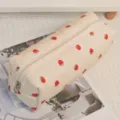Cute quilted strawberry makeup bag, portable travel cosmetic pouch and stylish pencil case. - Big Strawberry