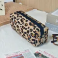 Leopard print quilted makeup bag, stylish portable cosmetic storage pouch and pencil case. - Classic Leopard