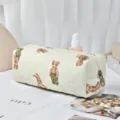 Quilted Bear Pencil Pouch Cute Aesthetic Makeup Bag And Cotton Storage Bag For Stationery - White Bear