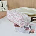 Pink leopard print quilted cosmetic bag, large capacity portable travel toiletry storage pouch. - Pink Leopard Print
