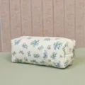 Quilted floral makeup pouch and cute pencil case with zipper closure for daily storage. - Blue Gourd