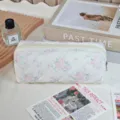 Quilted floral makeup bag and pencil case with large capacity and aesthetic design. - Pink Roses