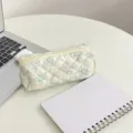 Quilted floral pencil pouch aesthetic cosmetic storage bag minimal blue stationery case new - Blue Rose