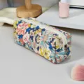 Floral Quilted Pencil Case Large Capacity Makeup Pouch Aesthetic Fabric Stationery Storage Bag Blue - Large Daisy